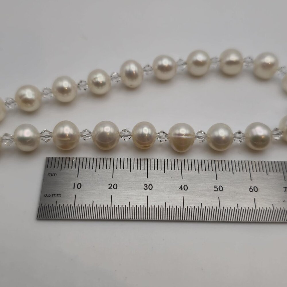 20 Inch Sterling Silver Genuine Pearls And Crystals Necklace B148 - Picture 6 of 7